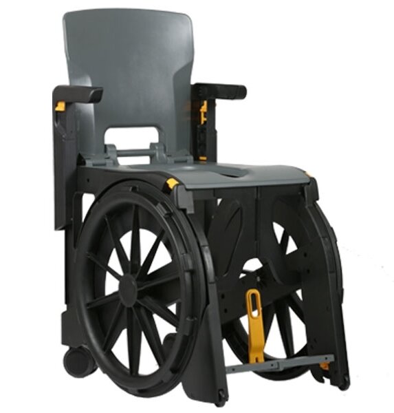 Wheelable vouwbare douche &amp; toilet rolstoel